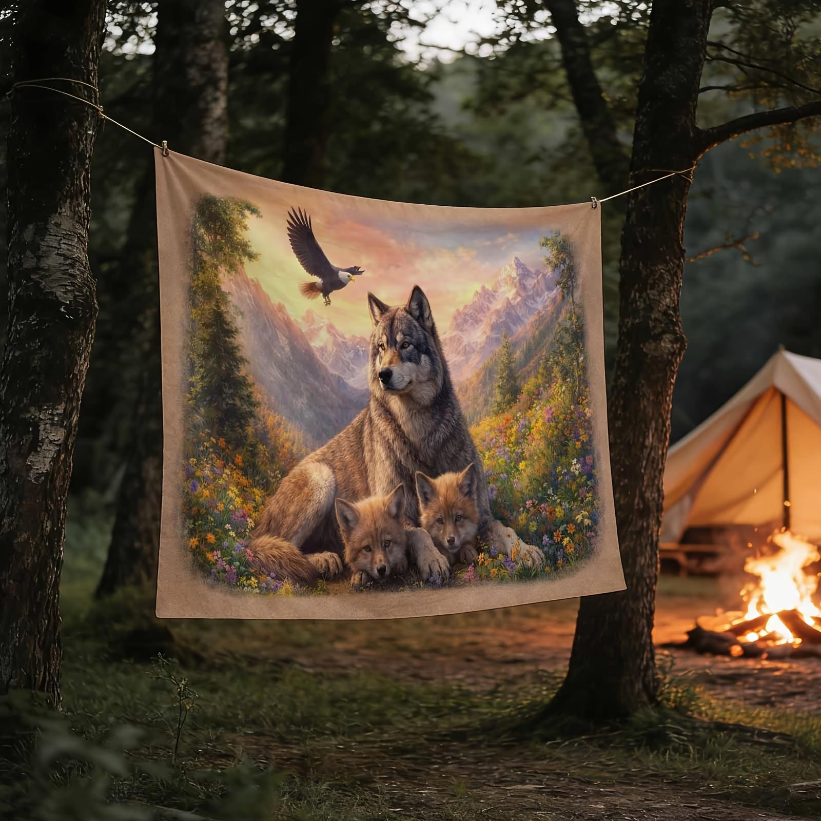 An Elegant Wall Hanging, Wolf with Cubs, Scenic Background, Ideal for Enhancing The Decor of Homes, Dormitories, And Bedrooms