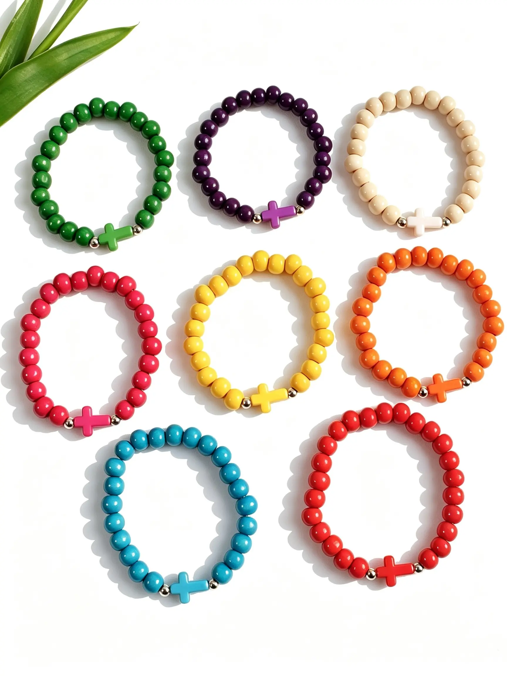 8pcs Fashionable Luxury Resin Cross Charms Beaded Bracelet Set, Elegant Unique Design, Casual Daily Wear, Random Colors and Styles