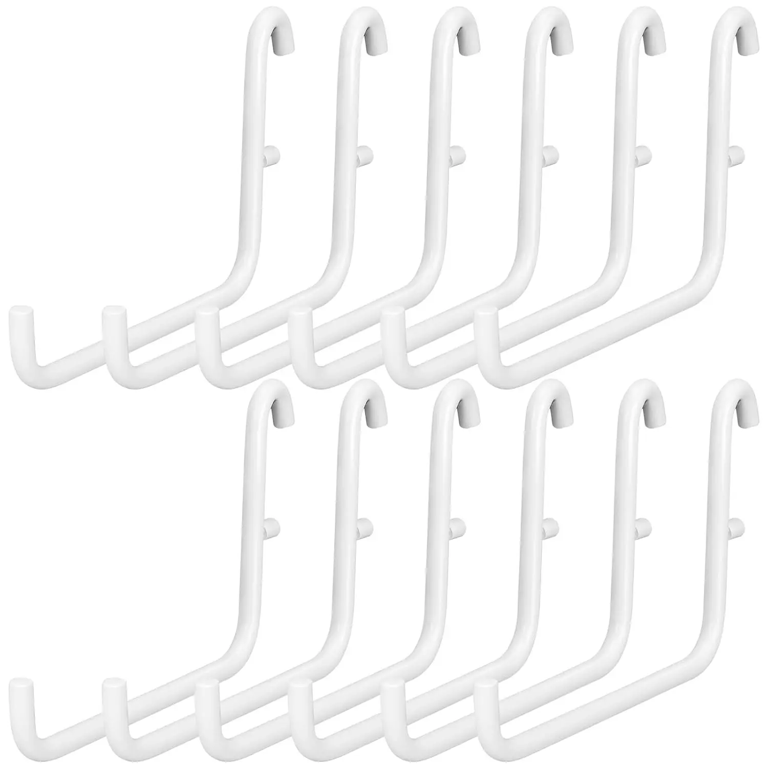 12 Pcs Pegboard Hooks, 6 x 9.5 Centimeters, White Pegboard Accessories Compatible with IKEA/Skadis Long Metal Storage Hooks for Home Office Indoor Tool Supply