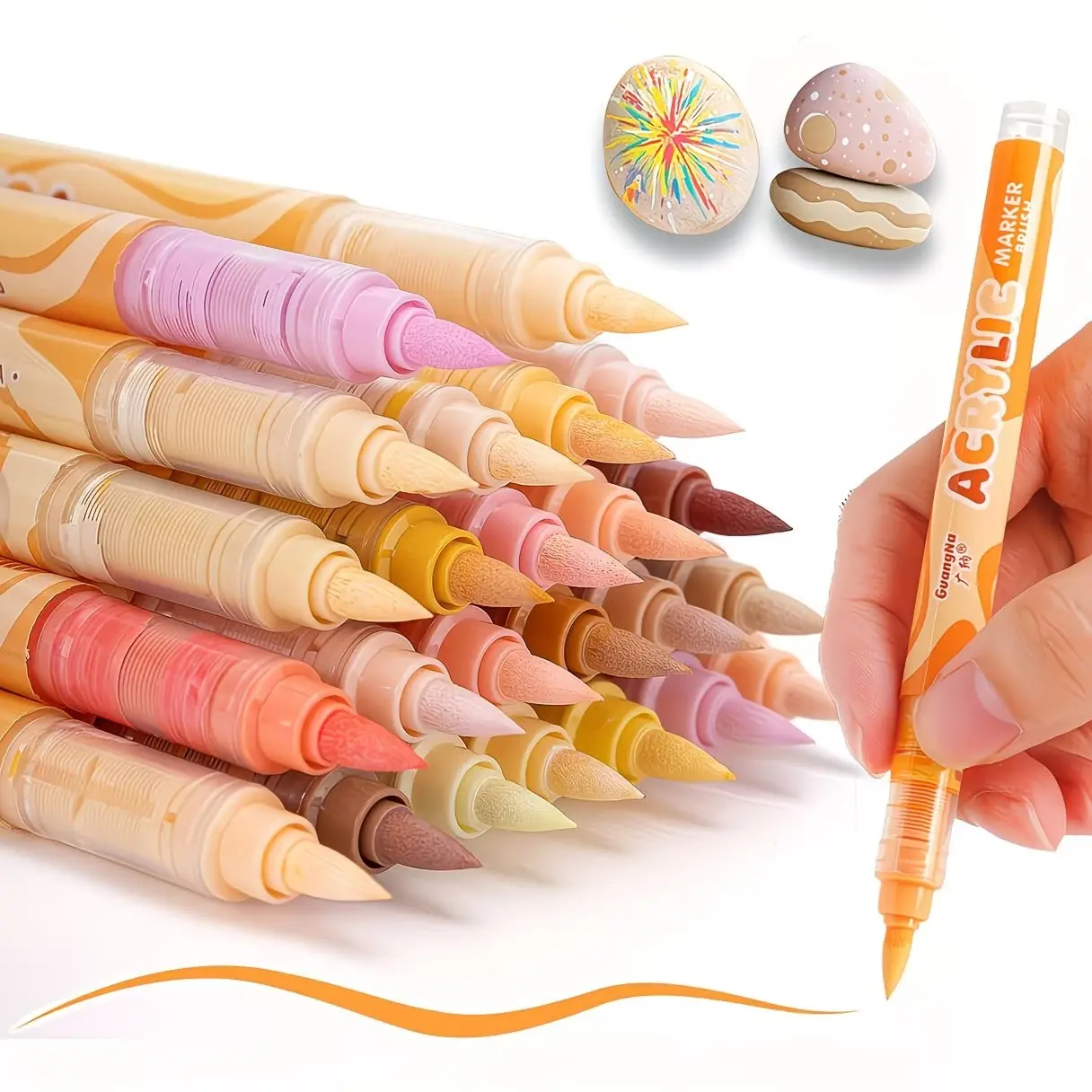 24-Color Water-Based Acrylic Marker Set, Soft Tip Paint Markers for Paper, Wood, Rock, Glass Art Supplies, Creative Coloring Tools