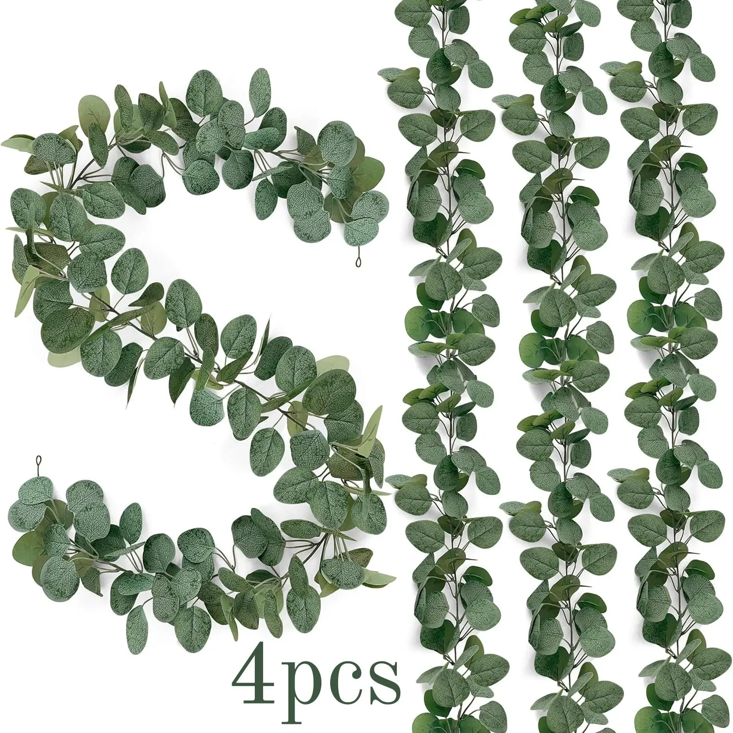 4Pcs Artificial Eucalyptus Garlands, Artificial Indoor Eucalyptus Decorative Hanging Plants, Fake Eucalyptus Greenery, Eucalyptus Leaves Garland, Wedding Decoration for Wedding, Table, Spring Garland, Flower Decoration