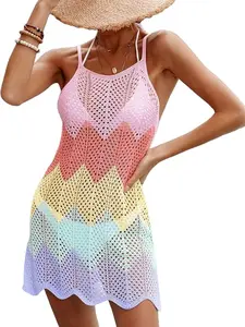 Women's Rainbow Patchwork Colorblock Sleeveless Dress, Sexy Vacation Beach Cover-Up, Poolside Playwear, Slim-Fitting H-Type Design