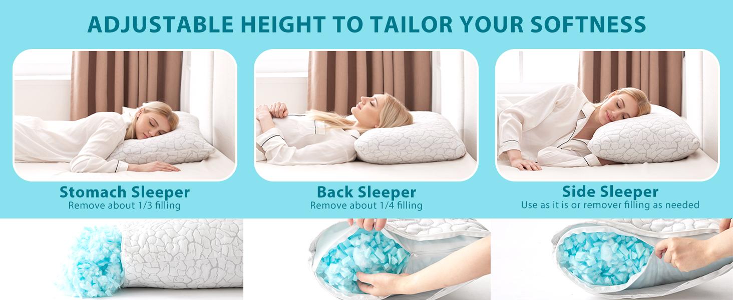 Cooling Pillows for Sleeping 2 Pack, Standard Size Shredded Pillows, Firm Bed Pillows for Side, Back, Stomach, Hot Sleepers, Cold Pillow for College Dorm Room
