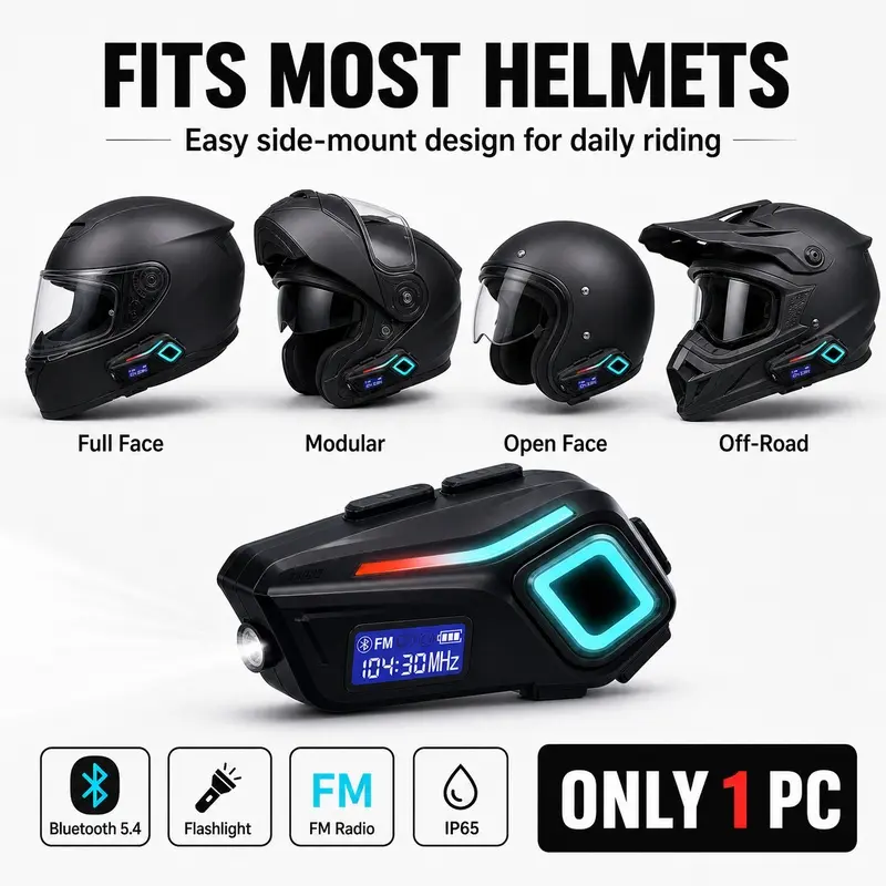 K08 Rechargeable Motorcycle Helmet Headset, Wireless Bluetooth Speaker with FM Receiver, 10m Range, 800mAh Battery and IP65 Protection