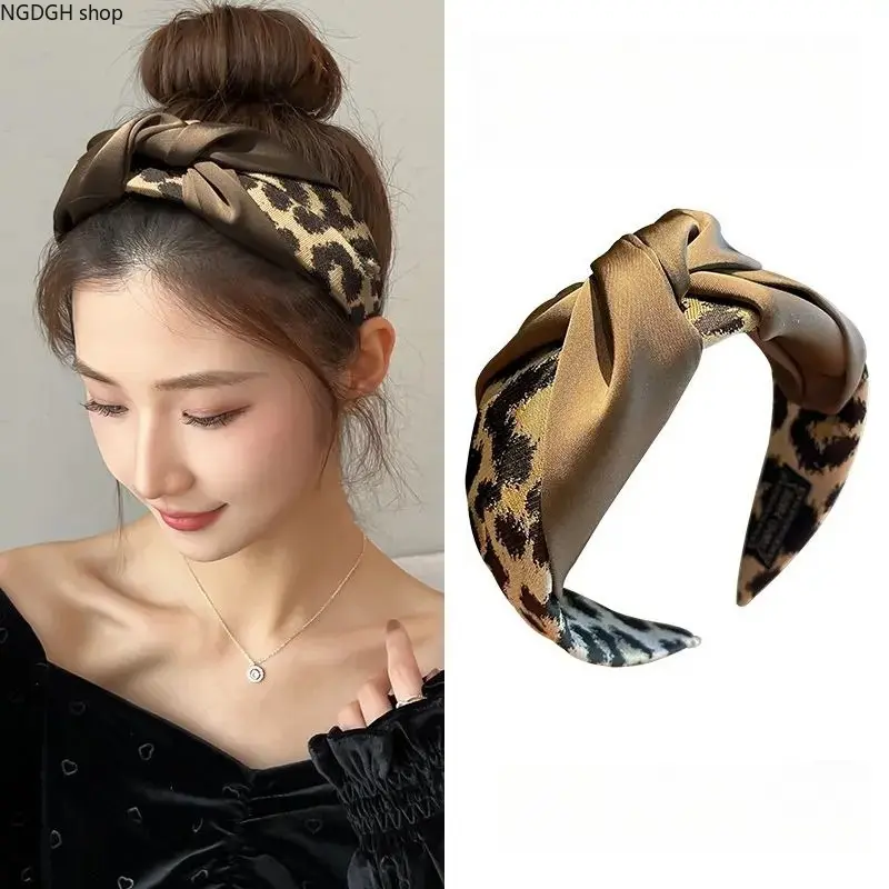 Women's Satin Fabric Leopard Print Knotted Bow Headband, Cute Hair Accessory for Styling Outdoor Sports Outfits, Cute Styling, Repro-Free, Women Girls