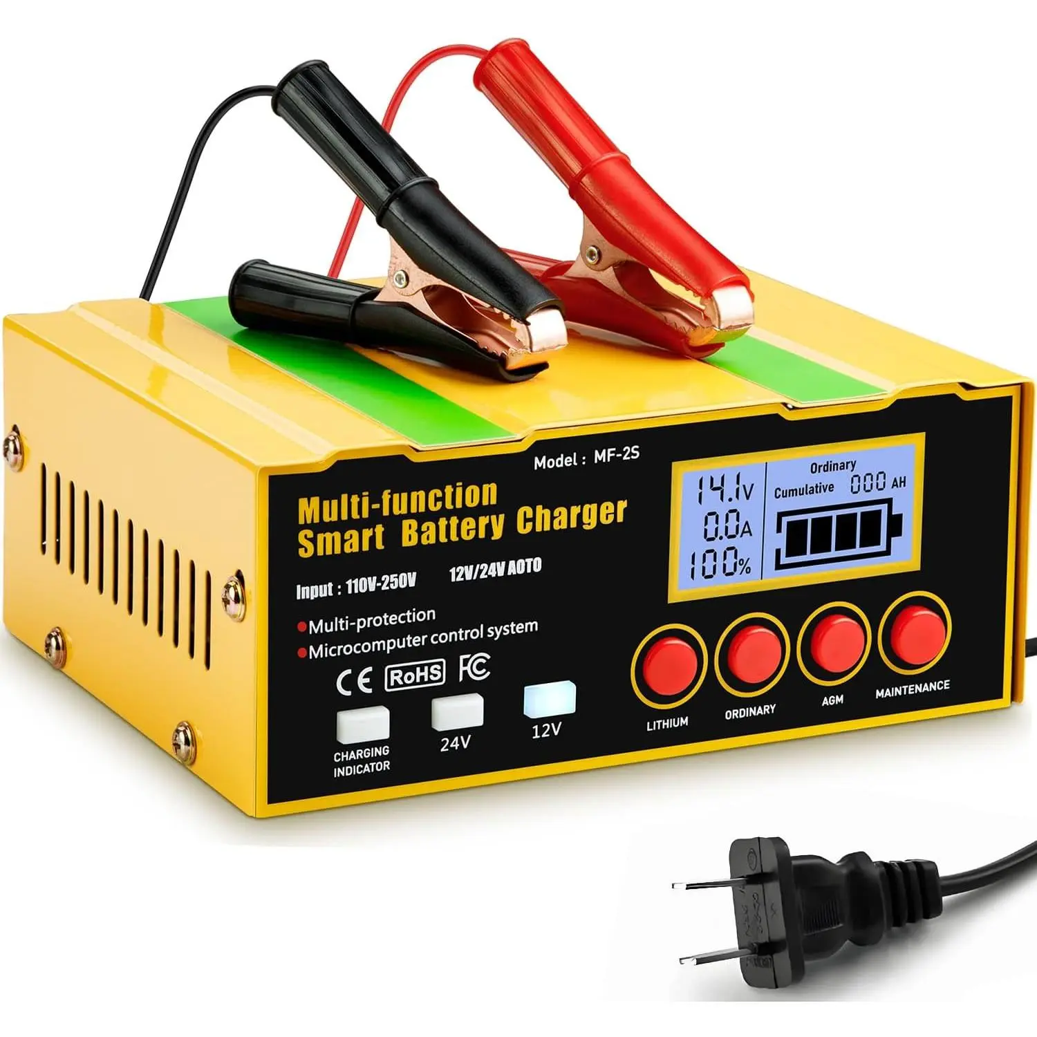 12-Amp   Charger,Lithium,Lead-Acid(AGM/Gel/SLA) Pulse Repair   Charger,Trickle Charger,Maintainer/Deep Cycle Charger,12V/10A | 24V/7.5A for Automotive,Boat,,Lawn Mower