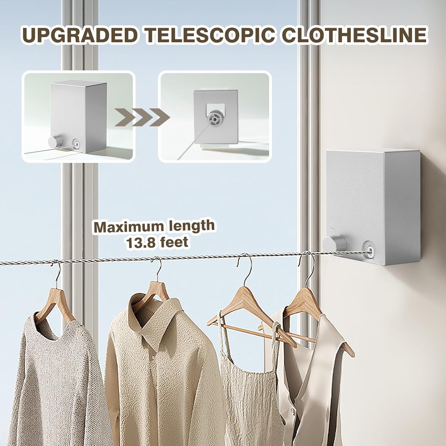 Retractable Clothesline, Retractable Clothesline Outdoor, Stainless Steel Travel Clothesline, Not Sagging, Suitable for Balconies, Courtyards, Laundry Rooms, RVs, Yachts, etc