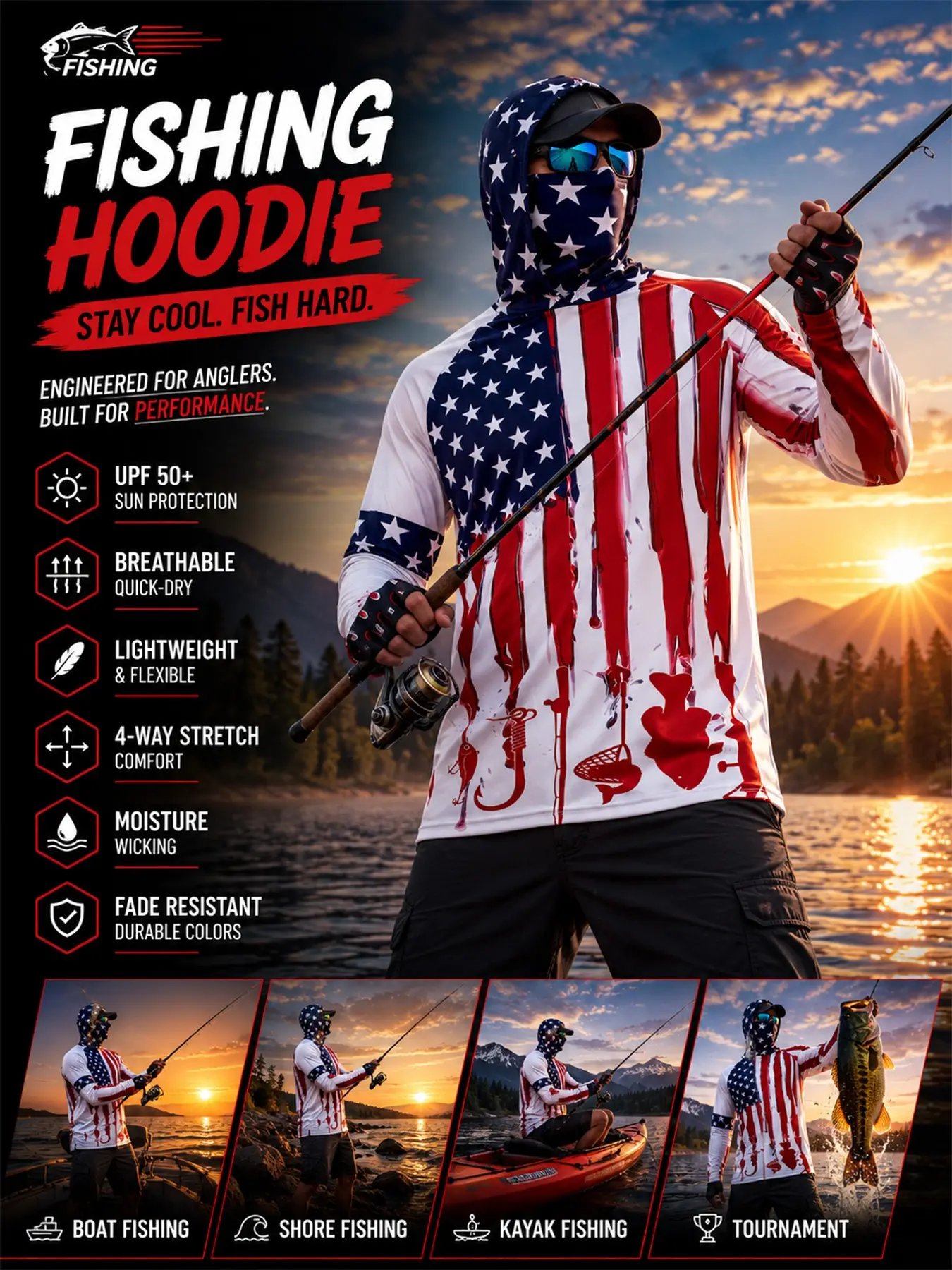 Men's Fishing Hoodie, UV Protective Long Sleeve Jumper, Breathable Sporty Design, Ideal for Summer Outdoor Activities, Breathable Sports Hoodie, Breathable Lightweight Top