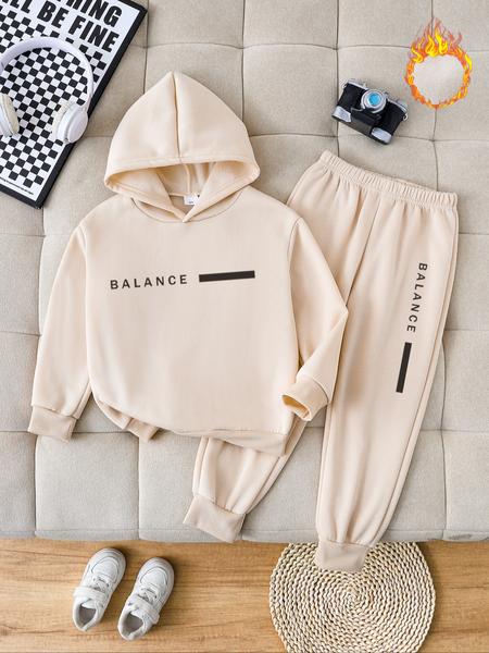 Boys' Fall Winter Casual Hoodie & Jogger Pants Set, Thick Fabric Fitted Design, Warm Sports Style for Kids Ages 6-8 Years Old, Clothes Kids