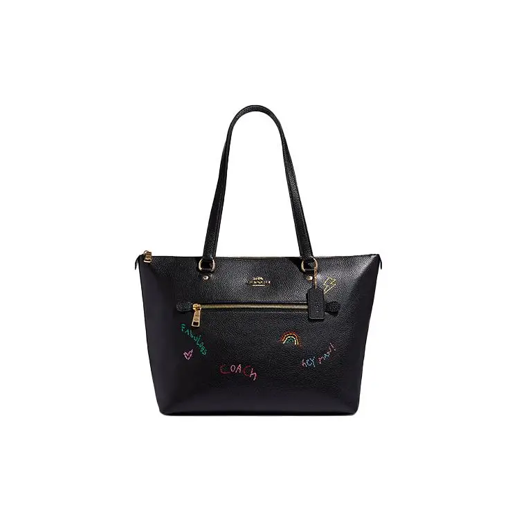 COACH x Diary Embroidery Gallery Embroidery 33 Tote Bag for Women – Pebbled Leather with Embroidery, Black