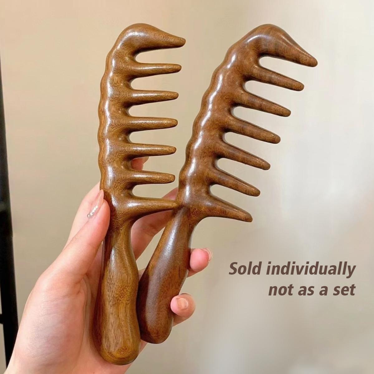 Wooden Wide Tooth Hair Comb, 1 Count Scalp Massage Comb, Curly Hair Detangling & Styling Tool, Hairdressing Comb for Women and Men, Hair Care Comb