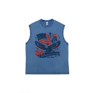 Vintage American 250th Anniversary 1776-2026 Sleeveless Tank, Retro Eagle & Liberty USA Flag Graphic, Men's Patriotic Casual Gym Shirt