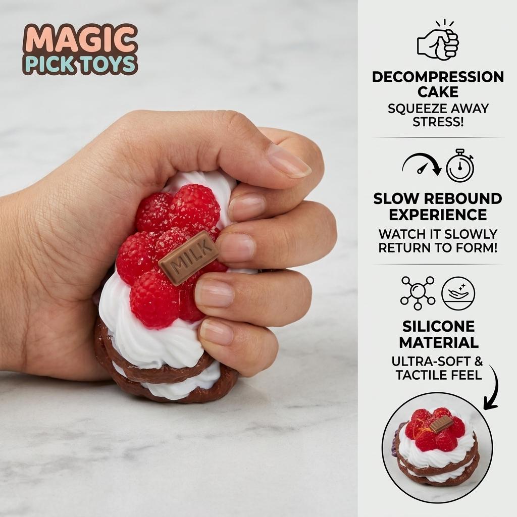 Final Sale | Chocolate Raspberry Tart Squishy |  Food-Grade Silicone Slow-Rising Rebound Squishy Fidget Toys for Stress Relief - Soft Squeeze Toys with Thick Creamy Slime Texture, Handmade Non-Toxic Sensory Toys