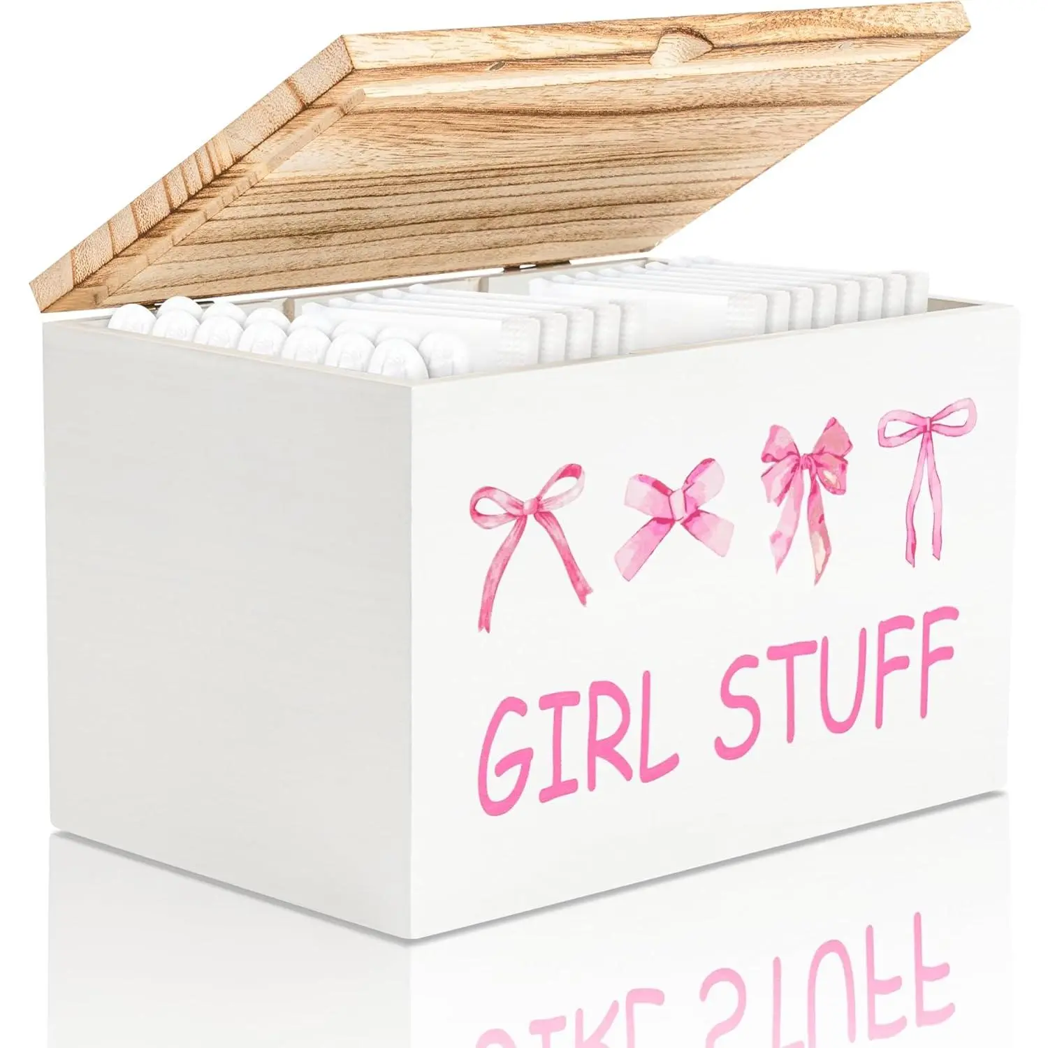 R HORSE Tampon Holder for Bathroom - Feminine Product Organizer, Pink Bow Organize Case with Lid Shark Week Tampon Storage Lady Stuff Box for Bathroom Accessories