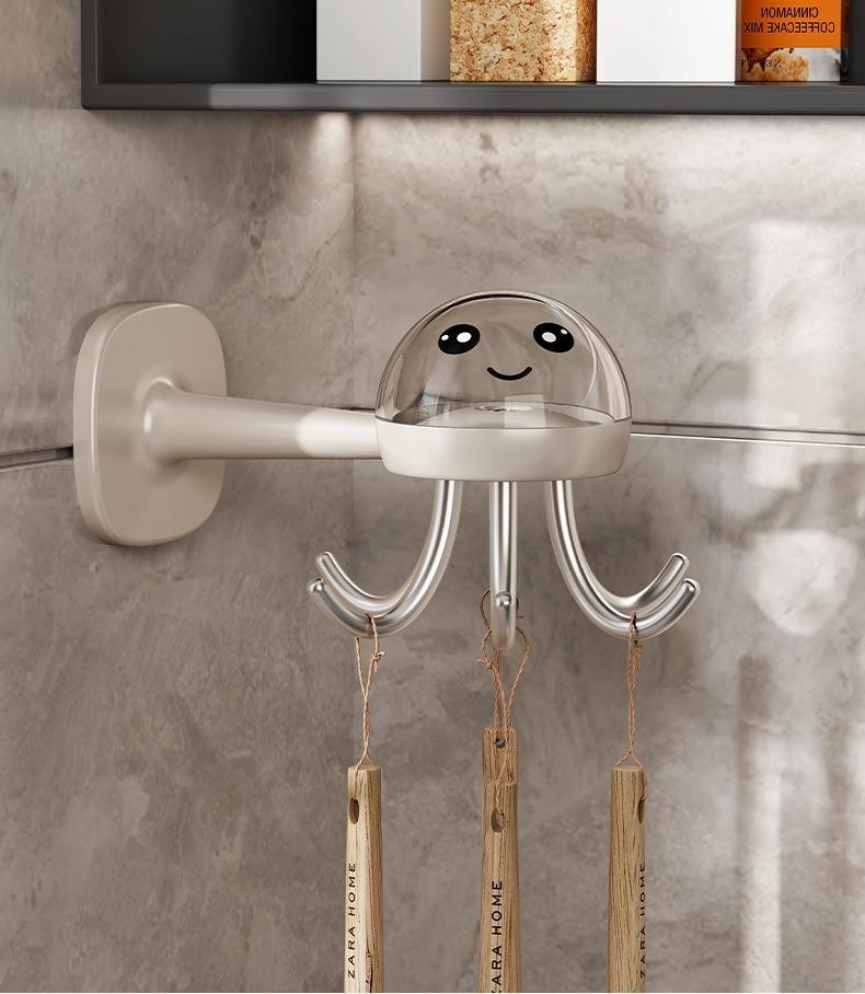 360° rotating cartoon octopus hook, no need to drill holes and won't damage the wall, storage rack, home storage rack, household daily use, kitchen storage hook, shelving rack