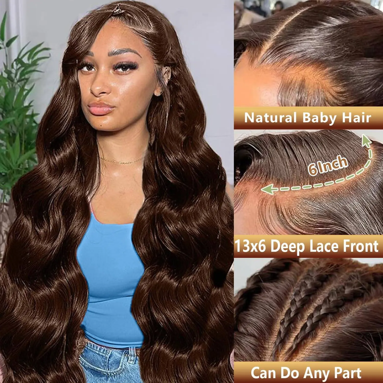 24 Inch Dark Brown 13x6 Deep Lace Front Wig Body Wave Human Hair Wig With Baby Hair Free Part Wigs For Black Women