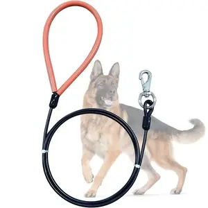 Heavy Duty Dog Leash Chew Proof Metal Leashes for Large Dogs (Up to 250lbs) 1.5/3m Wire Rope Dog Leashes with Soft Silicone Grip