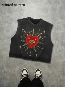 Men's Vintage-Washed Sleeveless Loose Tank Top with Sacred Heart and All-Seeing Eye Graphic Print, Gothic Streetwear Vest