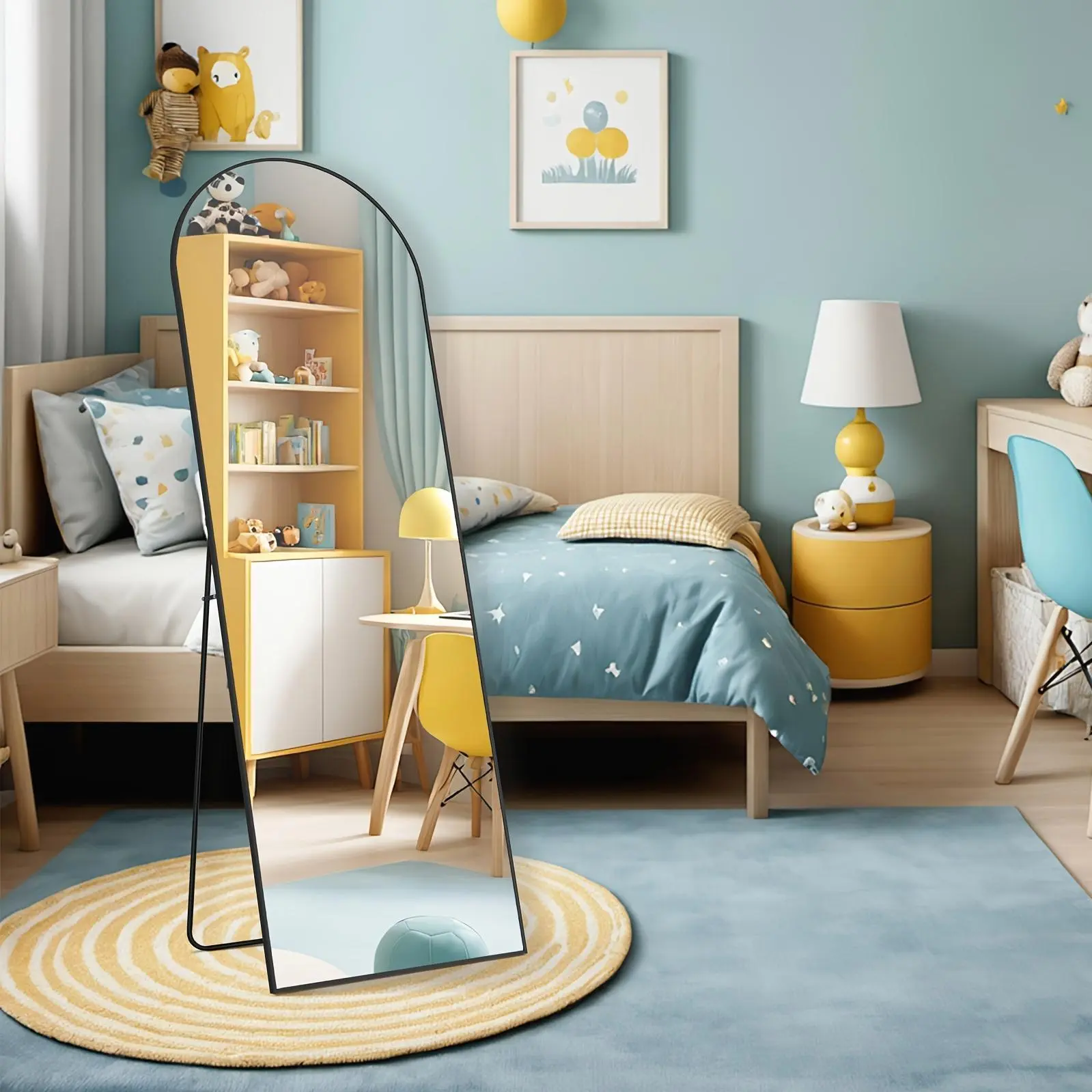 Idle Way 59x16 Arched Full-Length Mirror with Aluminum Alloy Thin Frame, Vertical/Tilted Mounting, Golden or Black Finish, Home Decor for Mother and Baby Room