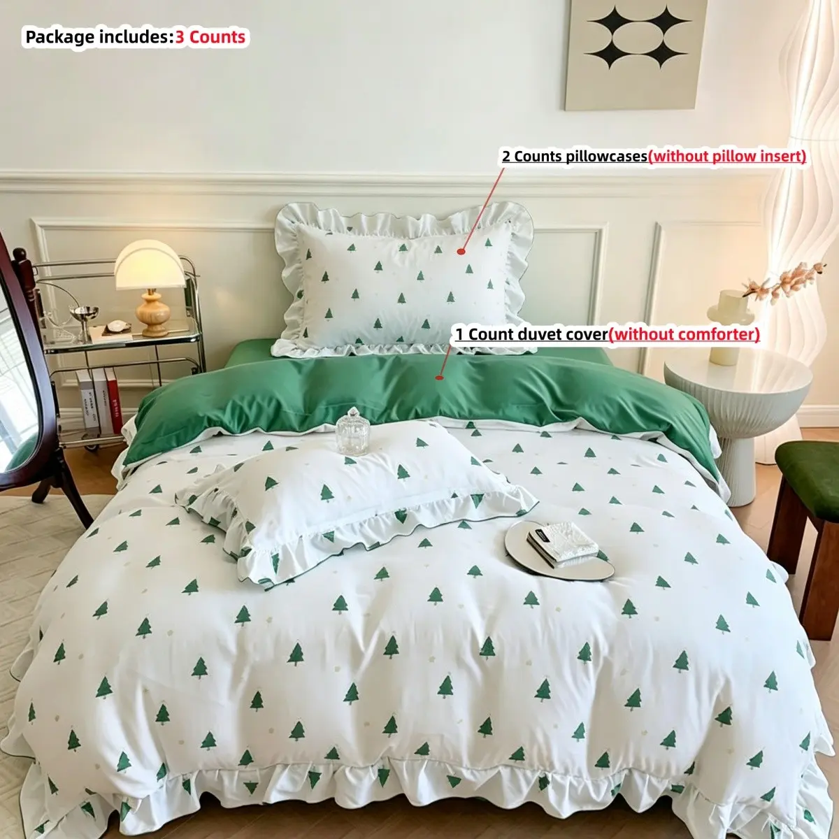 3pcs Forest Print Bedding Set, Includes 1 Duvet Cover + 2 Pillowcases, 100% Polyester, Single Twin Double Queen King Size bed