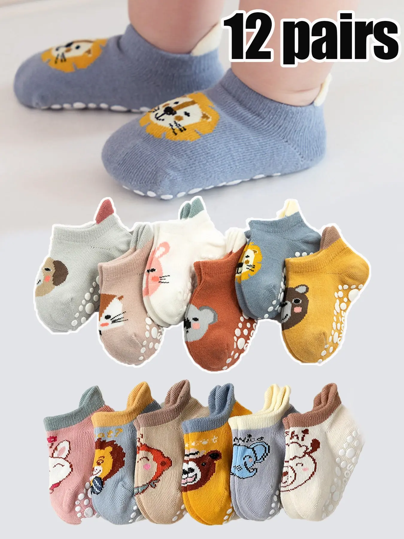 6/12 Pairs Kids Non-Slip Walking Socks, Baby Home Floor Socks, Soft Sole Anti-Fall Socks, Boys and Girls Toddler Socks