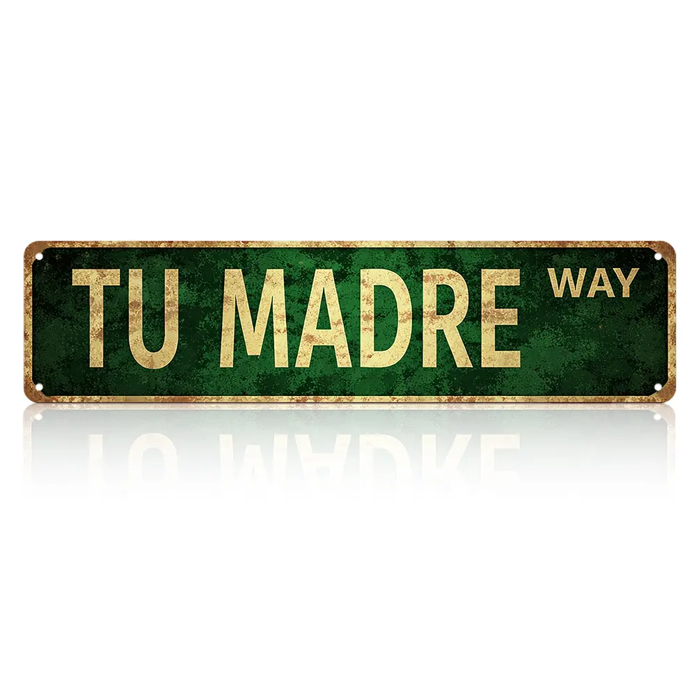 Rust Worn Aluminium Wall Mount Sign - Lightweight, Waterproof, Anti-Fade, "Tu Madre Way Boulevard" Quote, Classic Green Highway Design, Indoor/Outdoor Farmhouse Decor for Mexican Restaurants, Bedroom, Garage, Industrial Gifting