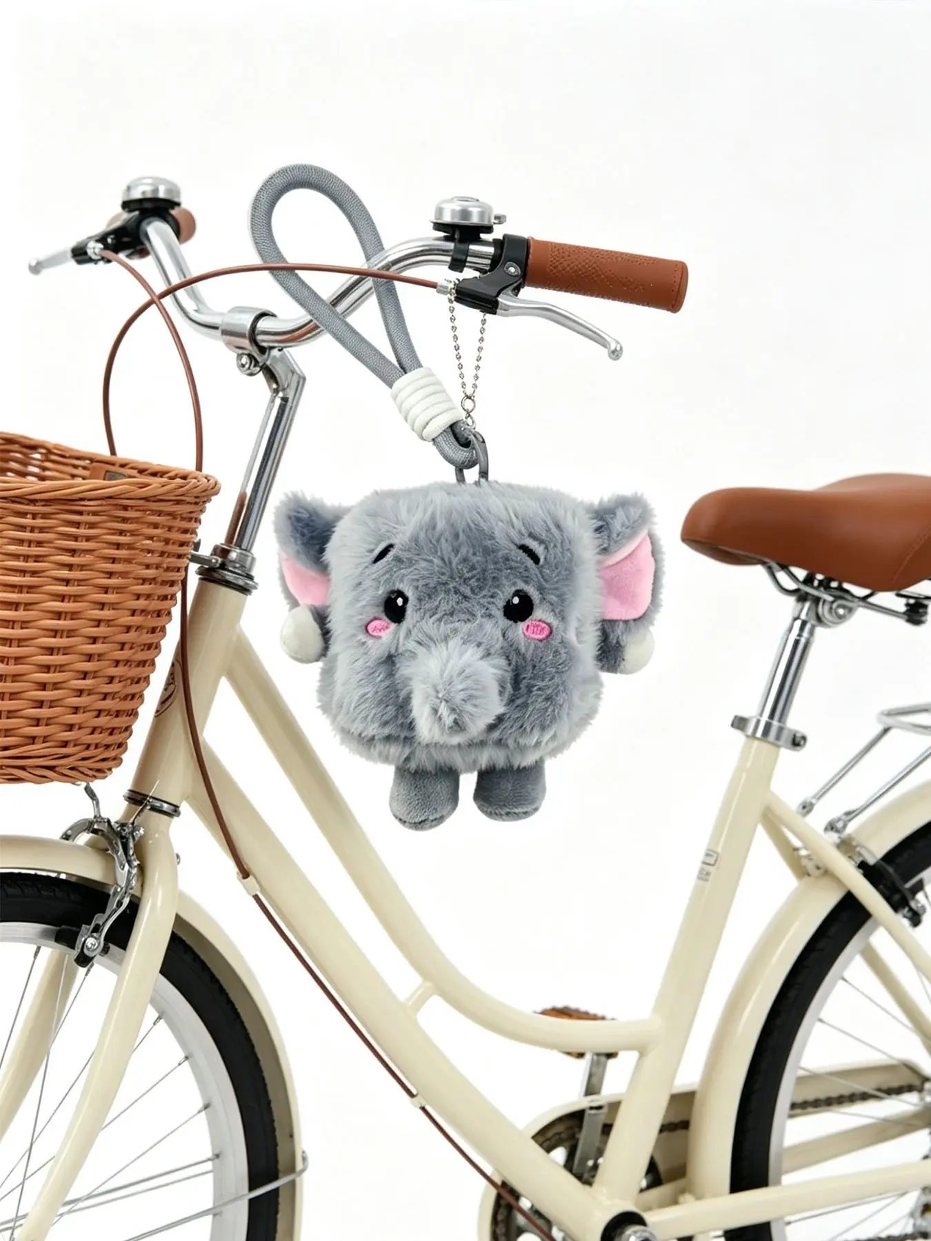 Soft Plush Elephant Keychain, Cute Animal Pattern, Soft Texture, Ears, Embroidered Cheeks, Durable Braided Cord, Perfect Gift