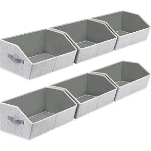 Wardrobe Storage Box 6-Piece Set - Large wardrobe shelves with handles, fabric trapezoidal storage boxes, foldable clothing and towel storage cubes, light gray