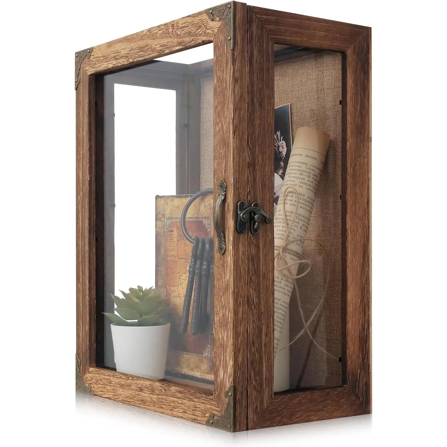 11x14 Deep Shadow Box Display Case 4 Sides Glass 6.2in Depth Wall Mounted Wooden Memory Box for Keepsakes Graduation Cap Jersey Wedding Medals Rustic Shadowbox Frame