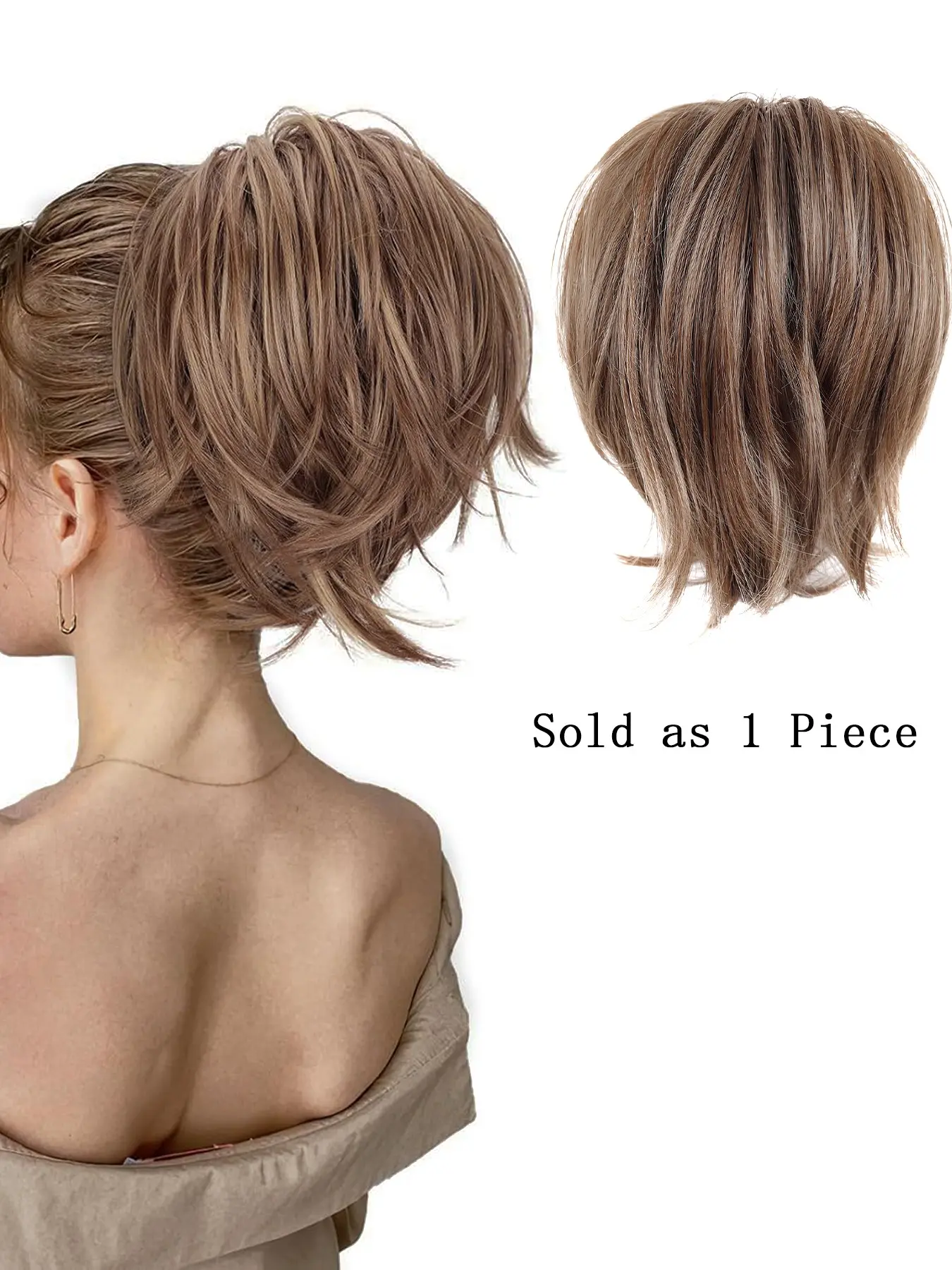 Women's claw clip ponytail, short bun, synthetic short straight hair, adjustable DIY short ponytail.