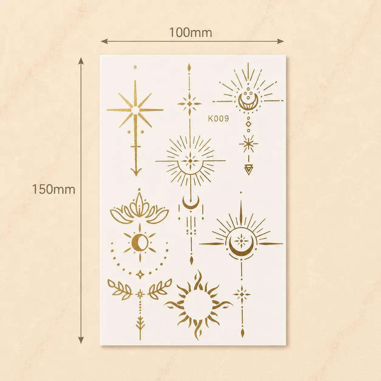 Gold Sunburst Temporary Tattoo Sheet