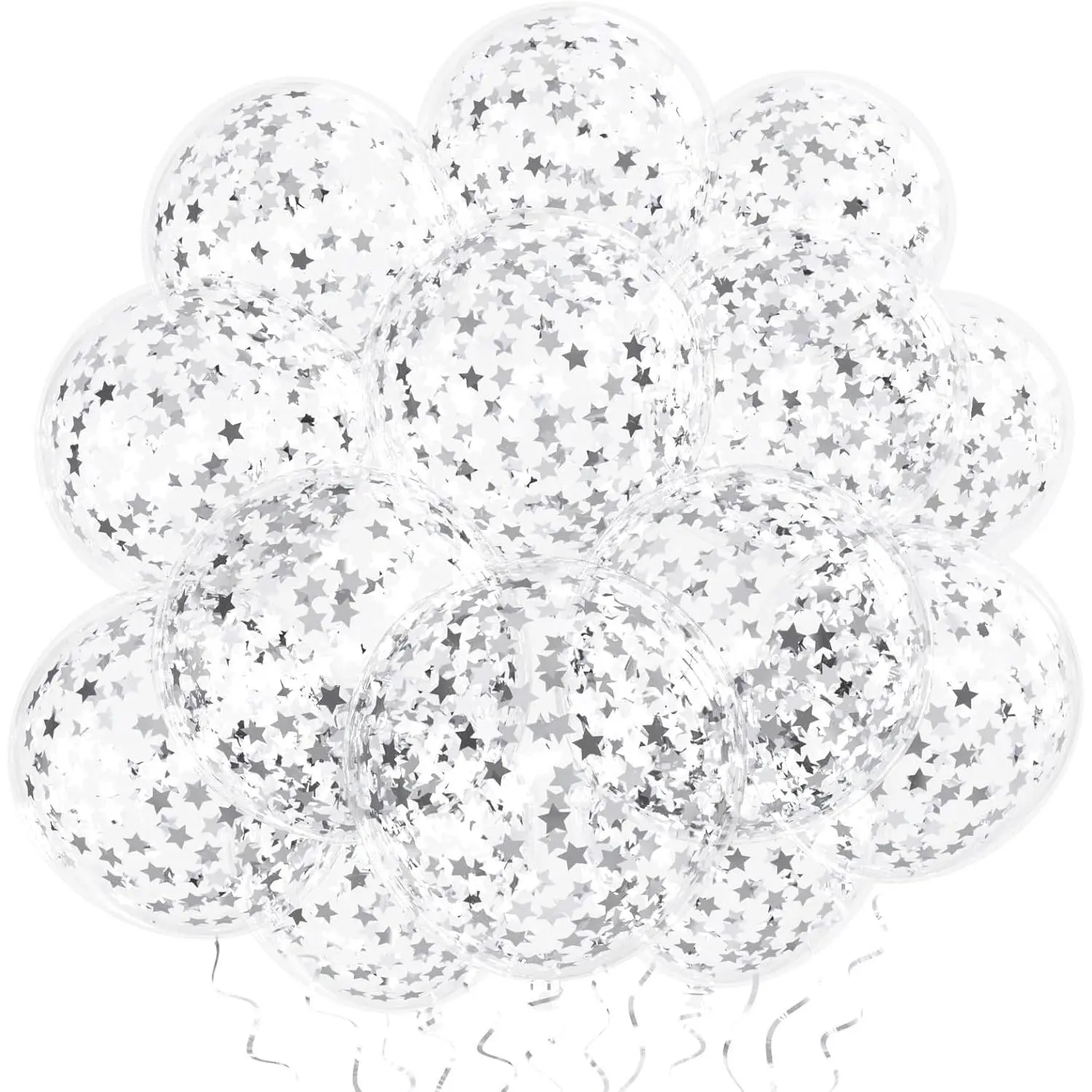25 Pcs Silver Star Confetti Balloons, 12 Inch Clear Latex Balloon with Confetti Inside for Birthday Party Shower Graduation Engagement Bridal Shower Decorations Supplies - Star Confetti