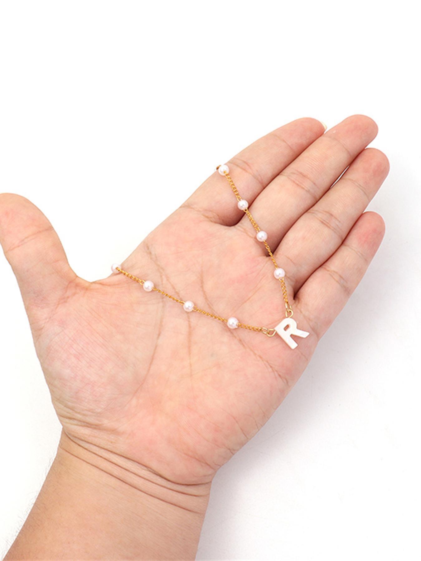 Elegant Letter Detail Faux Pearls Decor Pendant Necklace for Gift, Stainless Steel Casual Matching Necklace Jewelry, Classic Fashion Accessories for Daily Wear