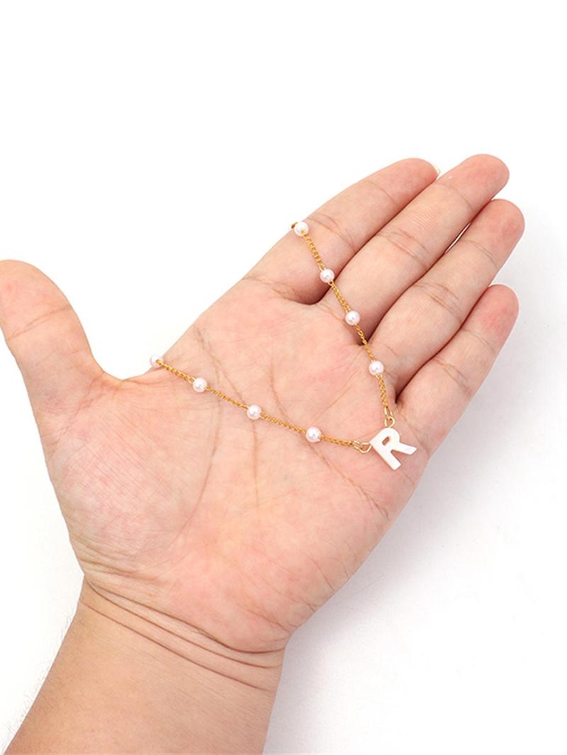 Elegant Letter Detail Faux Pearls Decor Pendant Necklace for Gift, Stainless Steel Casual Matching Necklace Jewelry, Classic Fashion Accessories for Daily Wear