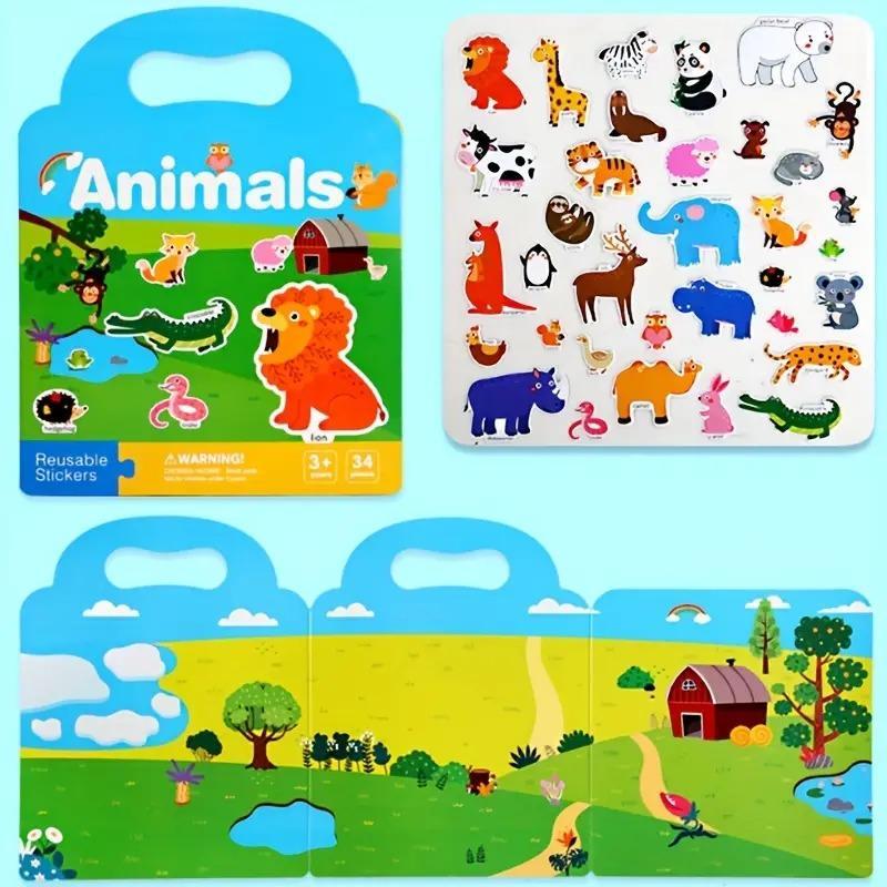 Reusable Sticker Book, Sticker Album, 1/6 Counts Waterproof Double-sided Design Sticker Book, Educational Toy for Kids, Art Stickers, Perfect for Gifts