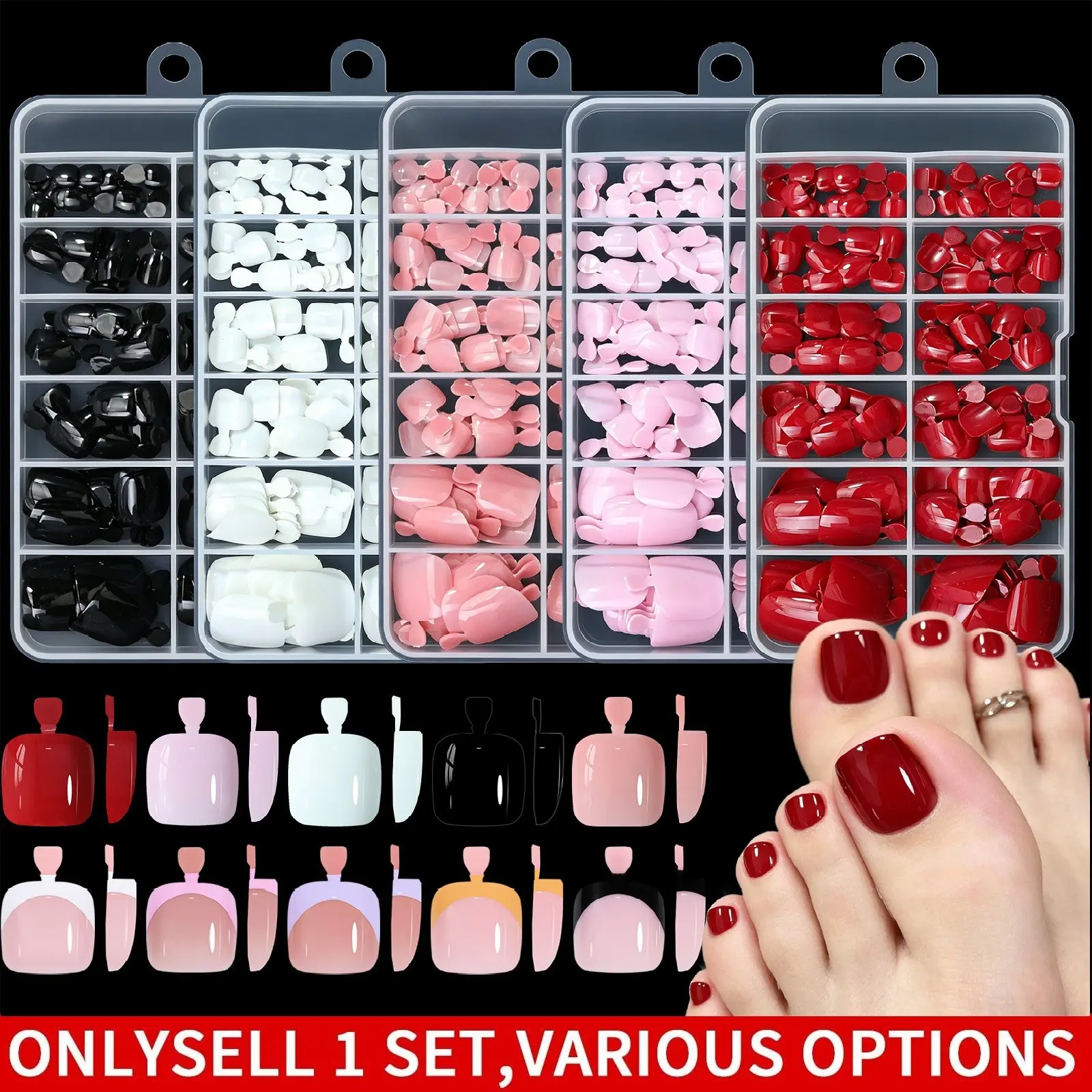 120pcs Box Faux Toe Nails Pure Color Full Cover Acrylic Toenail Tips Press on Nails 10 Sizes Toe Nail Tips Press on Fake Nails Fake Toenails Art Salon Tips Short Nails