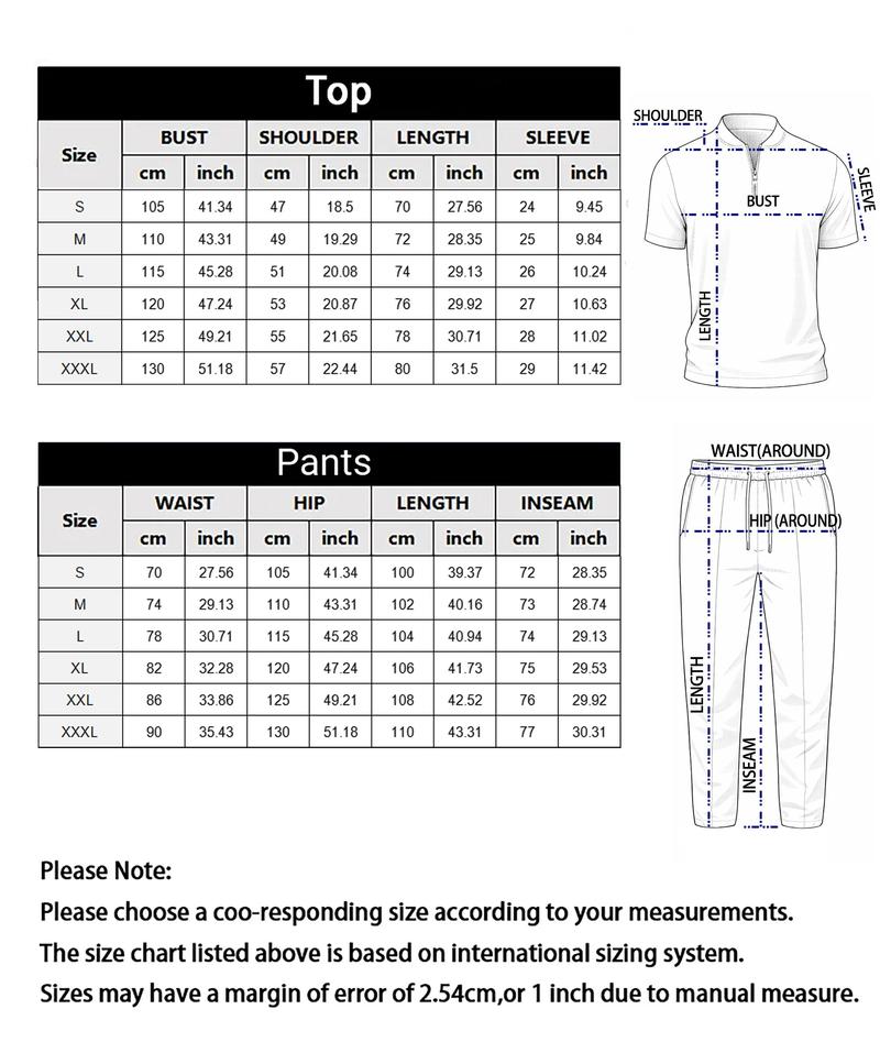 Men’s King Print Zip Henley Collar Short Sleeve and Long Pants Two Piece Set Made with Waffle Knit Fabric Breathable Soft Texture Loose Fit for Casual Everyday Wear