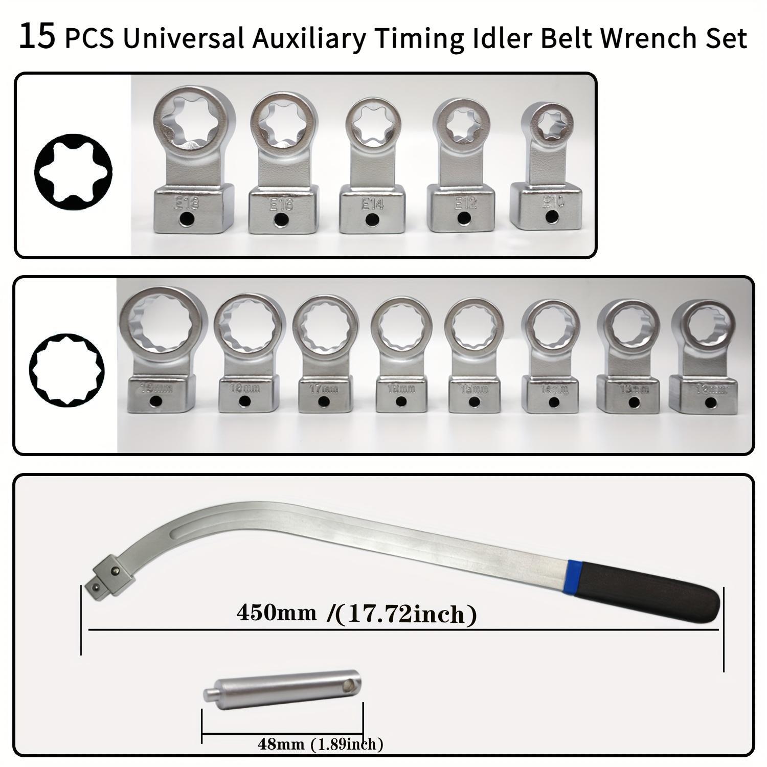 SUNDAY MIRTH 15PCS Universal Auxiliary Idler Belt Tensioner Pulley Removal Tool Kit, Serpentine Belt Tension Pulley Wrench Set, Engine Timing Belt Tensioning Nut Bolt Screw Remover