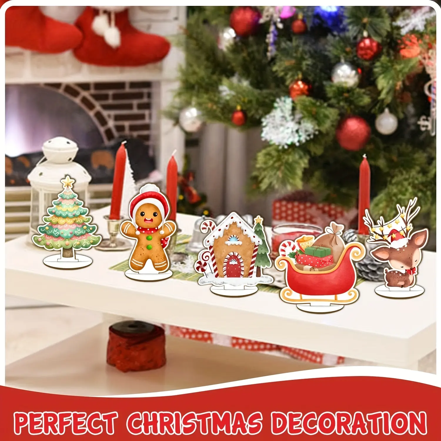 8Pcs Christmas Decorations, Festive Decoration, Christmas Themed Tabletop Ornaments, Wooden Reindeer Decor Signs, Ideal Decor Supplies for Christmas Party Home Office, Perfect Xmas Decor Gifts