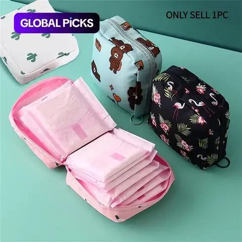 Cartoon Pattern Sanitary Napkin Storage Bag, 1 Count Portable Menstrual Pad Pouch Organiser, Small Zipper Space-Saving Bag for Outdoor Travel and Home, Organizing Supplies Zipper Pouches #GLOBAL PICKS