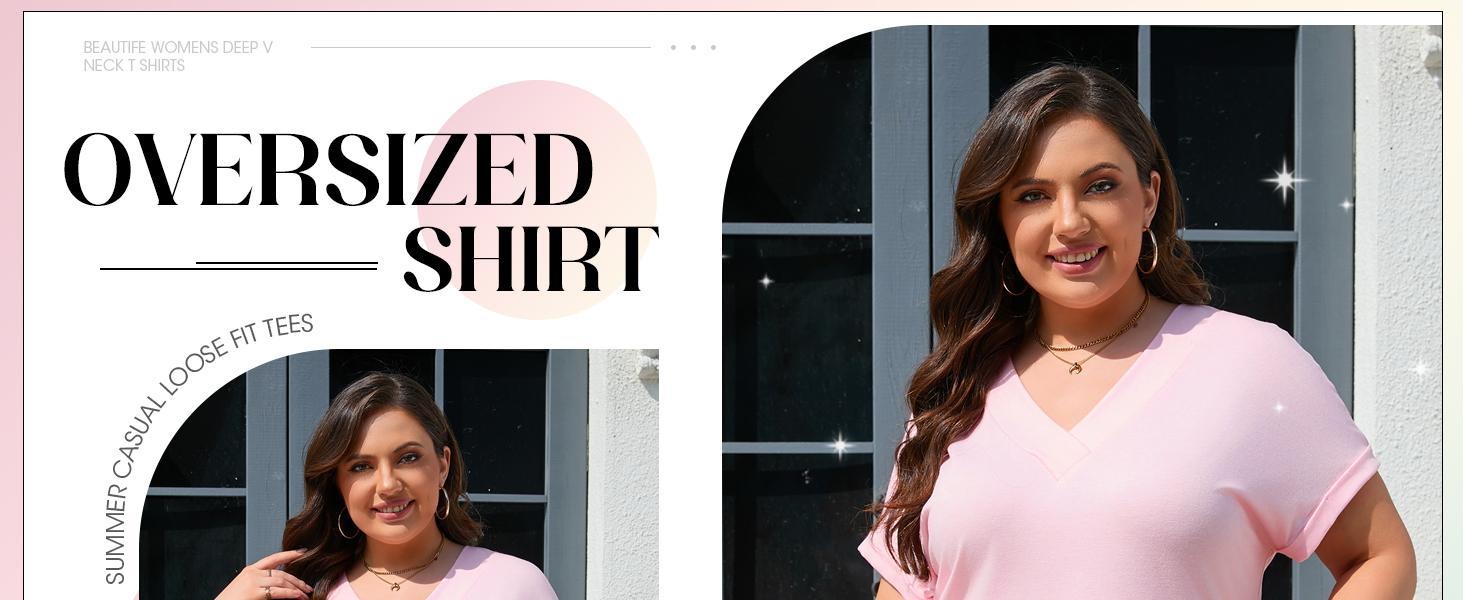 【XL-5XL】Imily Bela Curve Womens Plus Size V Neck T Shirts Short Sleeve Summer Dressy Casual Tunic Tops Loose Fit Tees Blouse