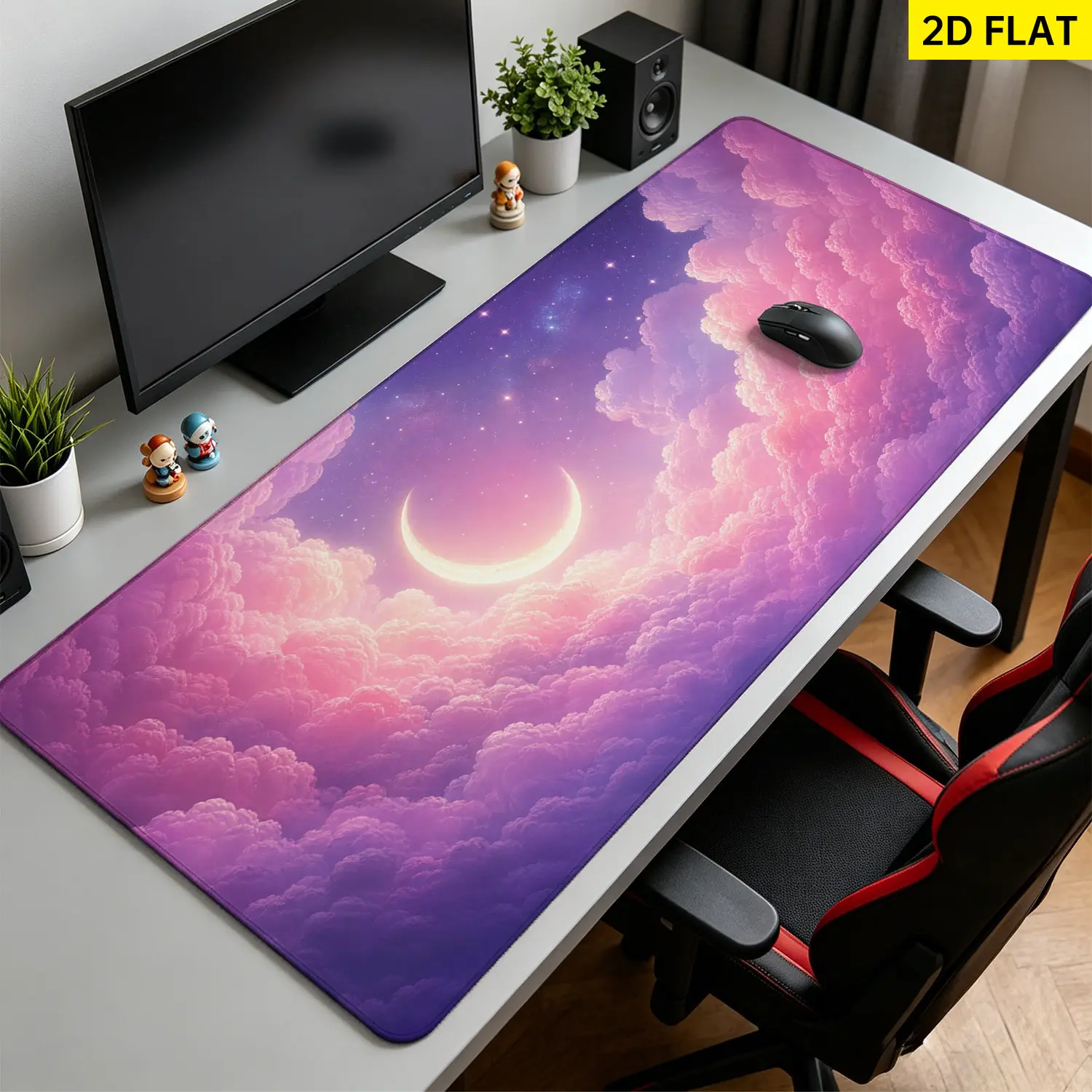 Extra Large dreamy crescent moon and purple clouds Mouse Pad,Non Slip Rubber Pad,Desktop Decoration Drotection Pad,Washable,Lock Edge Multi Size,Premium Multipurpose Mousepad For Home,Office,Gift for Family and Friends