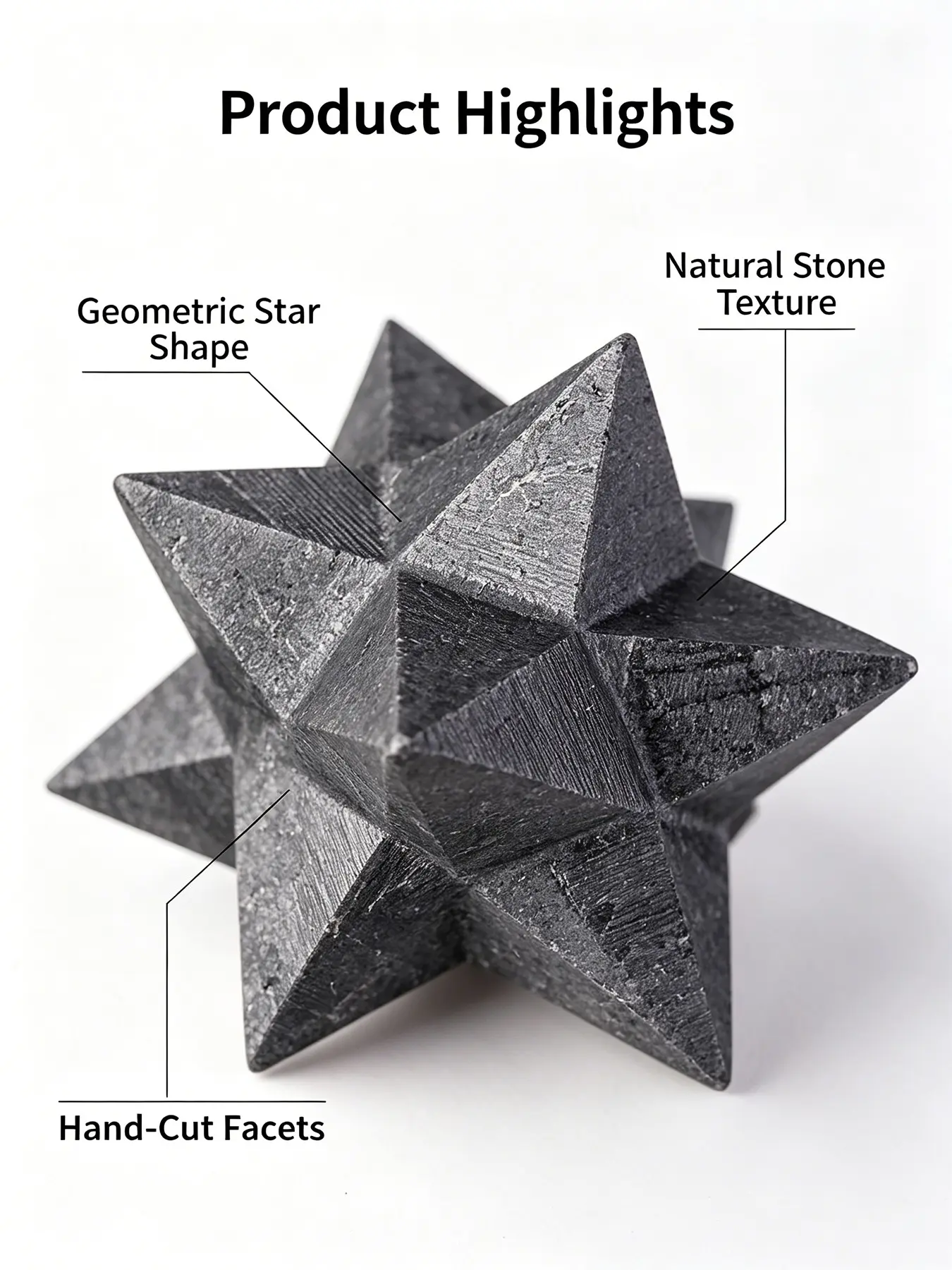 Graphite Merkaba Star Crystal Carving, Sacred Geometry Healing Stone, Meditation Altar Pocket Decoration, Spiritual Wellness Accessory