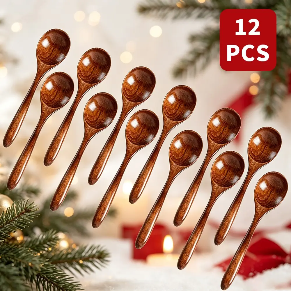 12pcs Natural Eco-Friendly Wooden Spoon Set, Non-Damaging Real Wood Kitchen Utensils, Suitable for Non-Stick Pots, Multi-Scene Use, Cooking Utensils