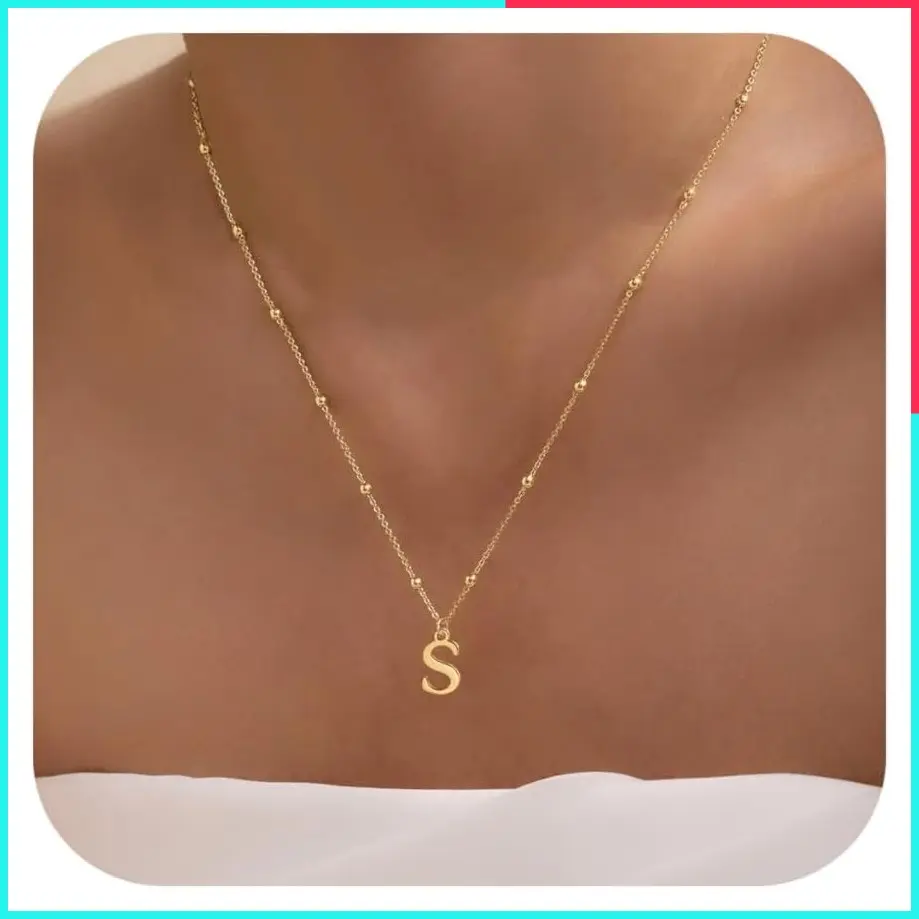 Dainty 14k Gold Plated Initial Necklaces for Women A-Z Letter Pendant Name Choker Non Tarnish Trendy Jewelry Gift