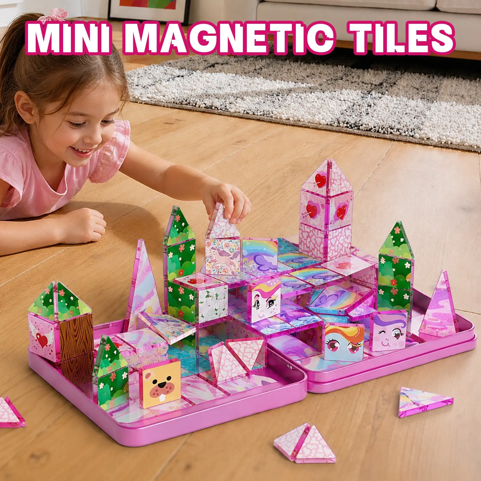 36-Piece Mini Magnetic Tiles Set for Kids Ages 3+, Mini Magnetized Construction Set, Magnetic Building Blocks Princess Castle Toy, STEM Montessori Learning Construction Toys, Travel Puzzle Blocks, Birthday Christmas Gifts