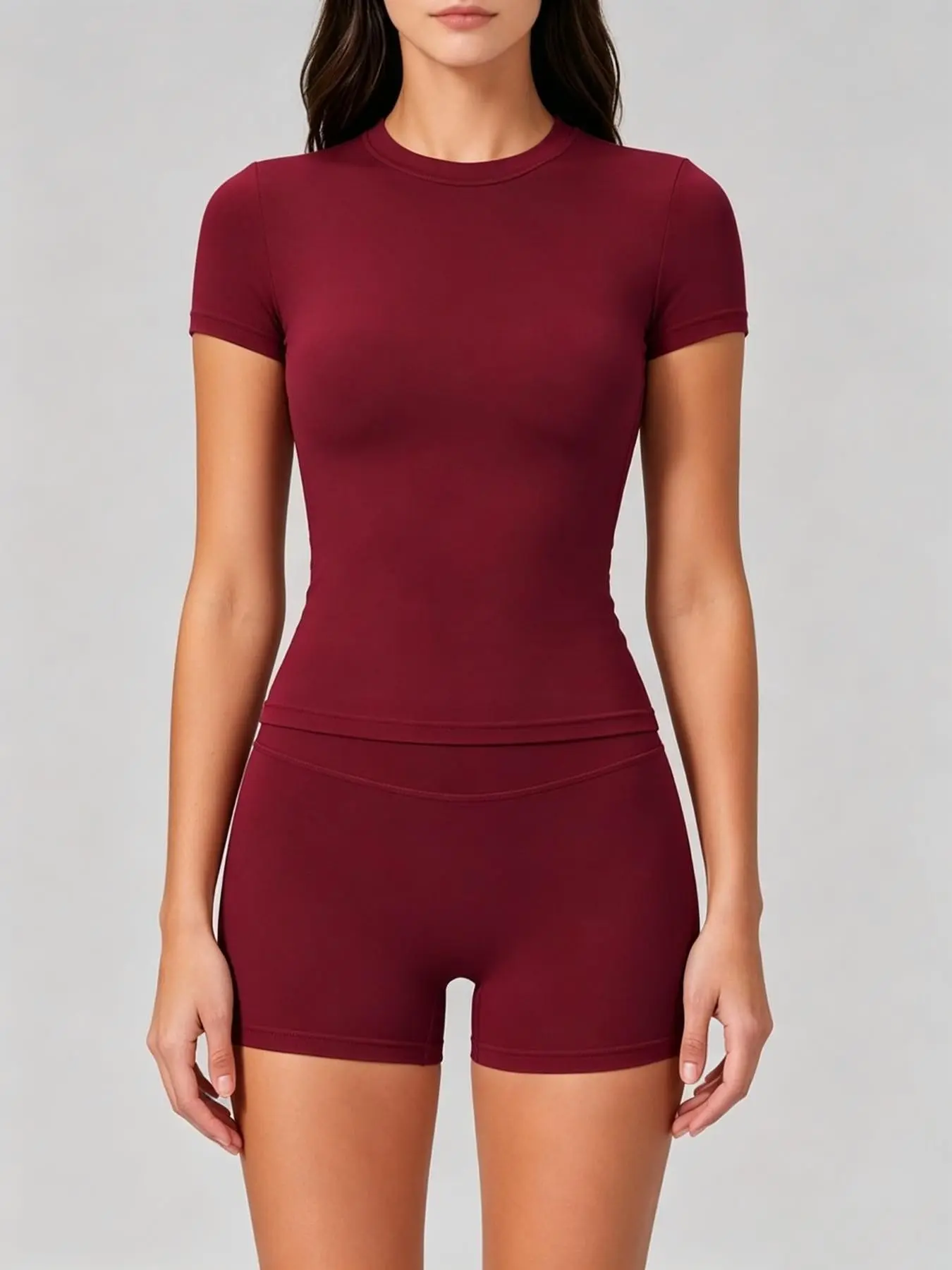 SF1970 Fashionable Versatile Breathable Sportswear Set, Quick-Dry Comfort Fit Tee & High-Waist Cycling Shorts, Ideal for Outdoor Activities