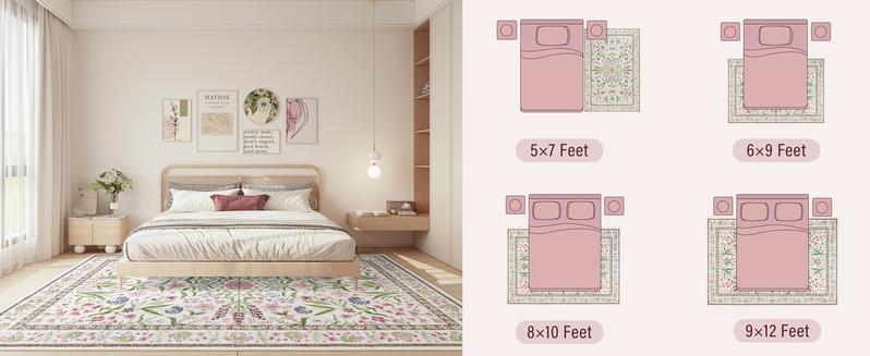 Amearea 8x10 Area Faux Cashmere Rugs for Living Room, Washable Area Rugs 8 x 10 Pink Floral Rug, Vintage Low Pile Cute Room Print Carpet, Non Slip Office Nursery Bedroom Dining Room Farmhouse Decor