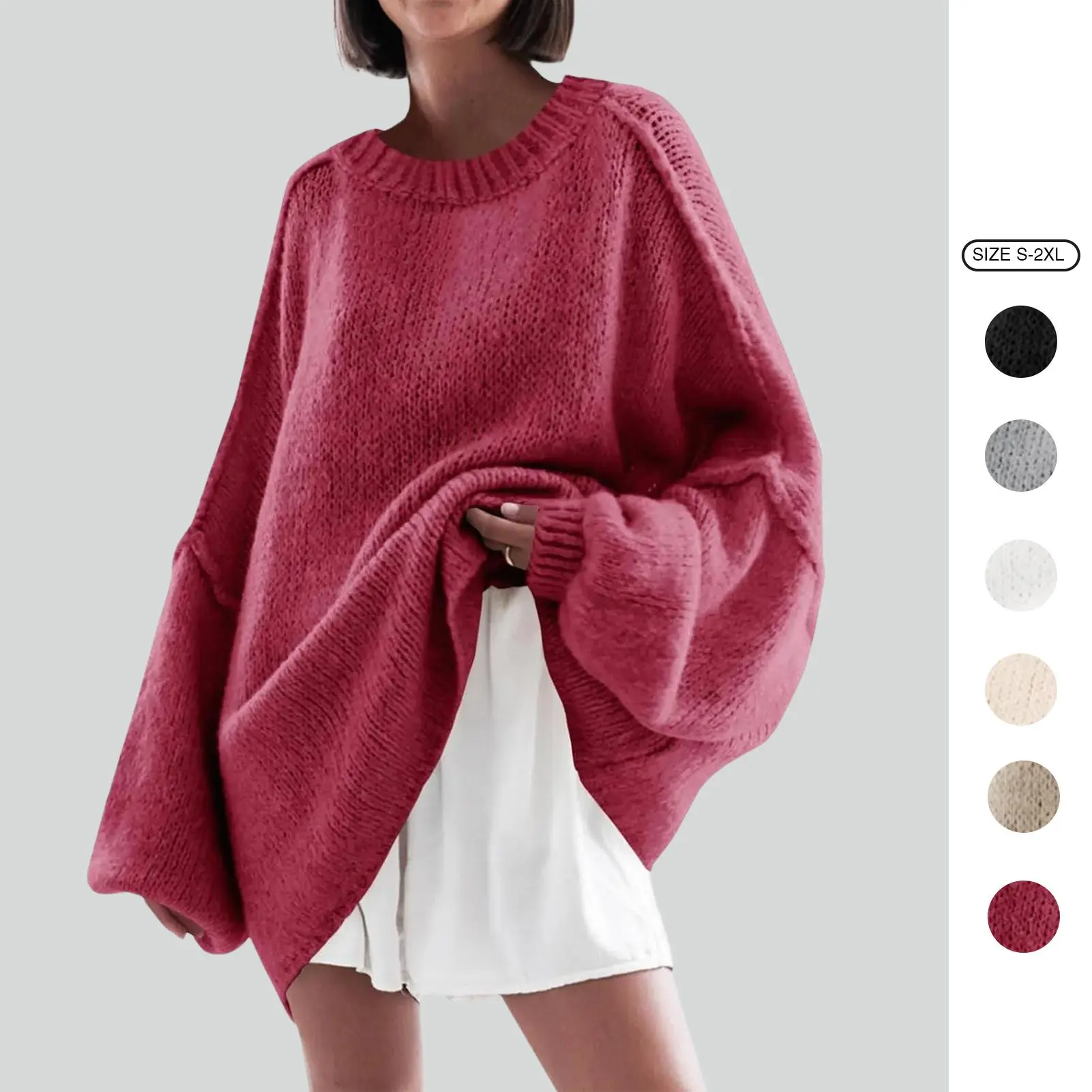 Imily Bela Womens Oversized Sweater Chunky Crew Neck Long Lantern Sleeve Knit Fall Trendy Tunic Sweaters Top Imily Bela Womens Oversized Sweater Chunky Crew Neck Long Lantern Sleeve Knit Fall Trendy Tunic Sweaters Top