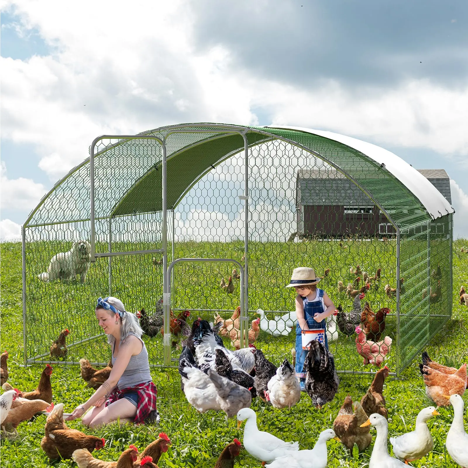 GARVEE Durable Metal Chicken Coop, Outdoor Poultry Cage with Arched Roof, Secure Double Doors & UV-Resistant Design, 9.8'W x 13.1'L x 6.6'H